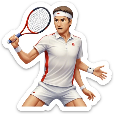 Cinematic Realistic portrait of Goran Ivanišević, depicted as an iconic tennis player in dynamic motion with detailed athletic gear and intense focus, illuminated by bold stadium lighting that accentuates his competitive spirit. sticker