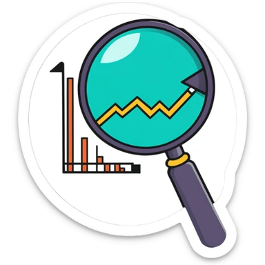 cartoon magnifying glass examining a negative trend chart sticker
