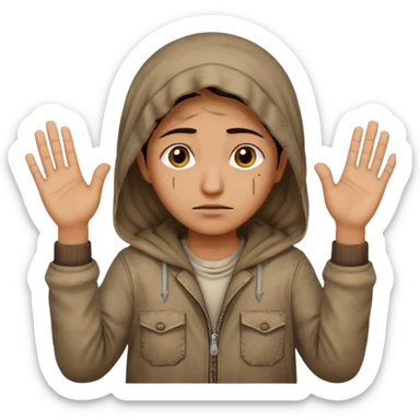 surrenders, portray an authentic 1980 Iraqi with a sad face and raised hands sticker