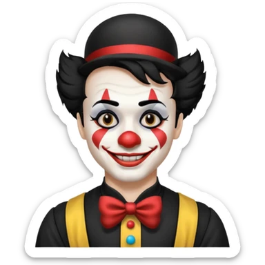 man with black hair black and white clown makeup black clothes sticker