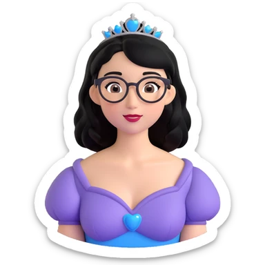 white baddie pretty girl with black hair and glasses, prettier, more like a Disney princess sticker