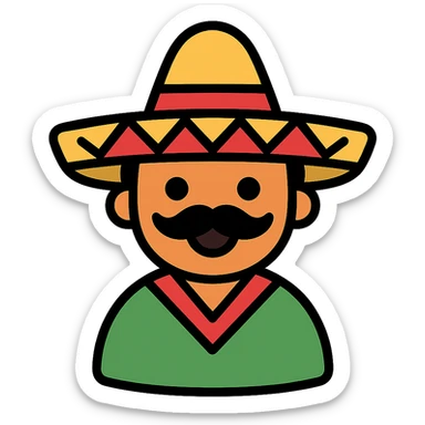 color outline icon of a funny Mexican character with a sombrero sticker