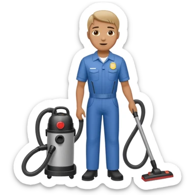 técnico de limpieza hombre sujetando una aspiradora de agua (medio cuerpo) sticker