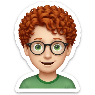 redhead kid with unique face features and very curly hair kid boy happy and big glassess and big nose and very green eyes sticker