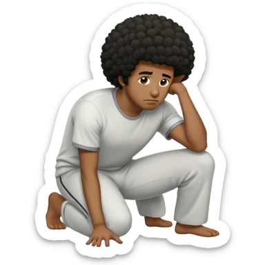 sad man kneeling with an afro haircut sticker