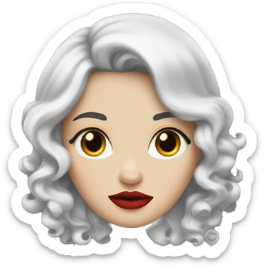 White Girl, red lipstick with red horns with long curly black hair sticker