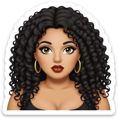 big plus size, latina, darker tan skin, long black curly hair, baddie,pretty, makeup, lipliner, black eyeliner, long thin hair sticker