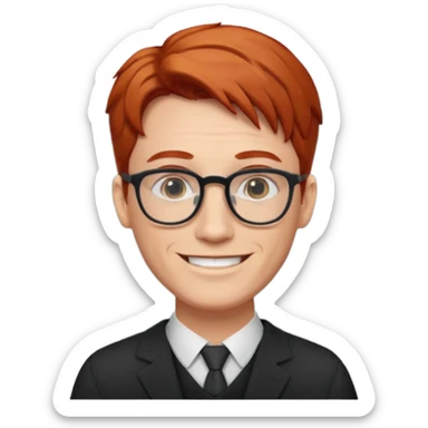 redhead male teacher with middle part and glasses sticker