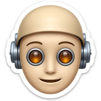 simple and friendly AI emoji with a robot face or brain and digital elements sticker