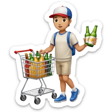 man with a shopping cart full of beers and wines full body sticker