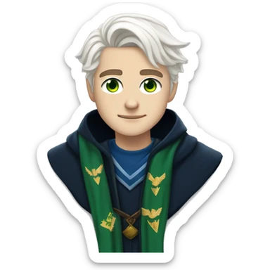 16 year old boy, white hair, light skin, green eyes, scar on right eye in ravenclaw hogwarts robes. sticker