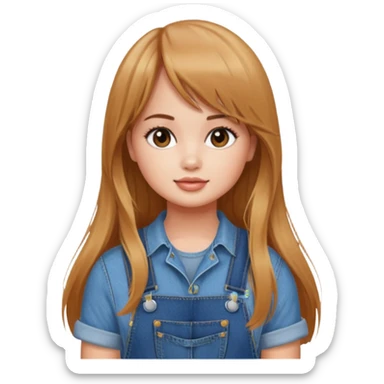 Debby Ryan (long hair with straight (not curtain) bangs) wearing overalls sticker