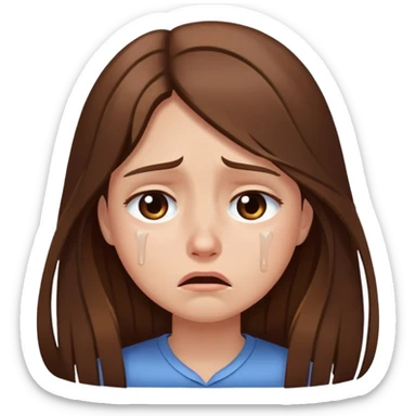 Girl long brown hair sad crying sticker