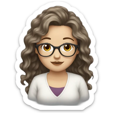 White Girl with wavy dark brown long hair and glasses sticker