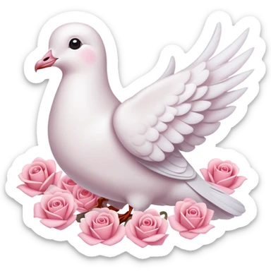 Pastel white-pinkish Romantic dove with hearts and rose-petals sticker