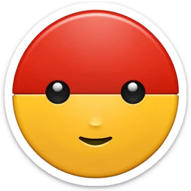 Rectangular shape with half black on the top half red on the bottom tiny yellow circle in the middle sticker