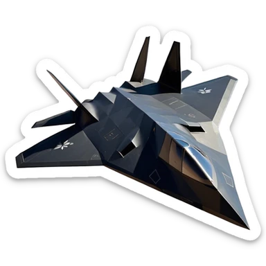 F-117 Nighthawk - Lockheed Martin (Stealth Grey) A futuristic stealth attack aircraft with a distinct faceted, angular design in a stealthy matte grey. Its sharp, jagged edges and unconventional, almost alien-like shape make it look like a shadow cutting through the night sky. The surface should appear non-reflective with subtle panel lines. sticker