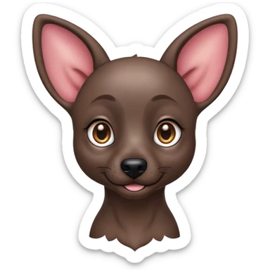 Cinematic Cute Xoloitzcuintle dog Portrait Emoji, Head tilted playfully and inquisitively, featuring smooth, hairless ebony skin with distinctive, artistic wrinkles, round, sparkling dark eyes filled with curiosity, Simplified yet irresistibly adorable features, highly detailed, glowing with a warm, friendly glow, high shine, affectionate and spirited, stylized with a touch of whimsy, bright and endearing, soft glowing outline, capturing the essence of a mischievous yet loving companion, so playful it feels like it could trot out of the screen and into your arms! sticker
