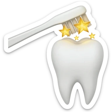 A tooth being brushed and giving off golden shinning stars from the crown sticker