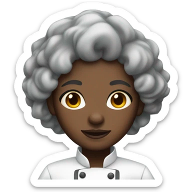 black female dark skin chef clothes curly grey hair many wrinkles sticker