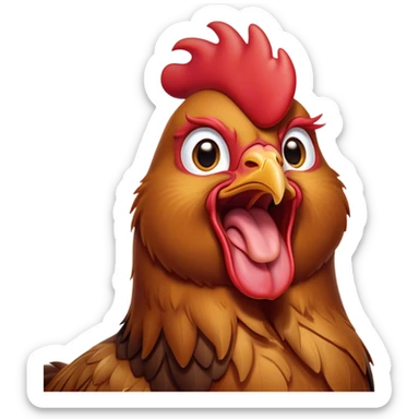 Cinematic Cute Yawning Brown Rooster Portrait Emoji, Head tilted slightly with a dramatic, wide-open yawn, showcasing a soft, downy brown plumage with a subtle red comb and drooping wings, round warm eyes barely open in drowsy contentment, Simplified yet irresistibly adorable features, highly detailed, glowing with a soft, cozy glow, high shine, relaxed yet expressive, stylized with a touch of whimsy, bright and endearing, soft glowing outline, capturing the essence of a sleepy yet affectionate rooster, so drowsy it feels like it could stretch out of the screen and curl up for a nap! sticker