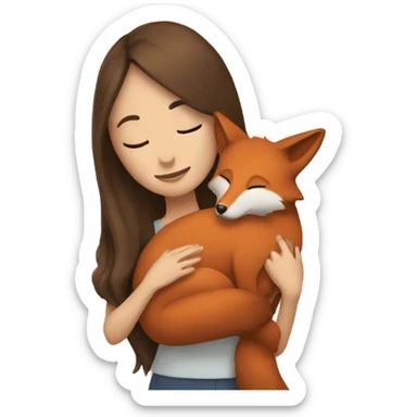 a woman with long brown hair hugging a fox sticker