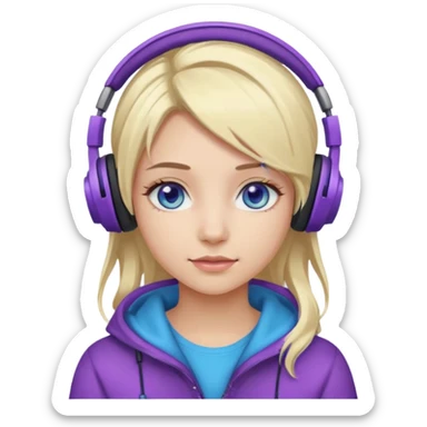 girl blond with purple highlights hair blue eyes and wearing headphones sticker