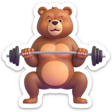 powerful brown bear with defined muscles doing squats, determined athletic sticker