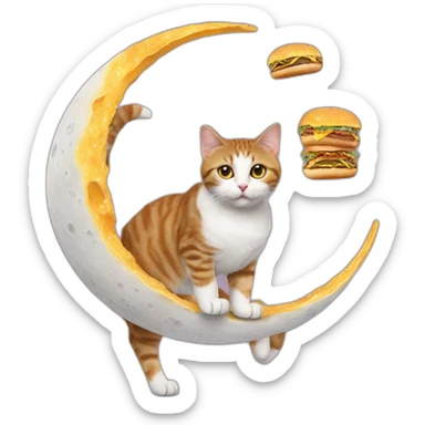 cat walking on moon with boots made of burgers sticker