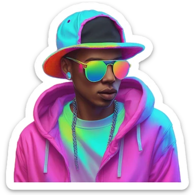 Multicoloured neon Vaporwave person smoking wearing hoodie dancing hip hop bucket hat tropical Skater fashion aesthetic baggy clothes graphic t shirt 420 sticker