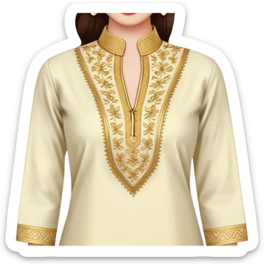 Women's kurti with high collar and golden thread embroidery sticker