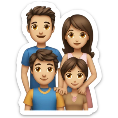 a family with a mother with brown hair and blue eyes, a father with black hair and brown eyes, two boys with brown hair and brown eyes, and a girl with brown bangs and brown eyes. sticker