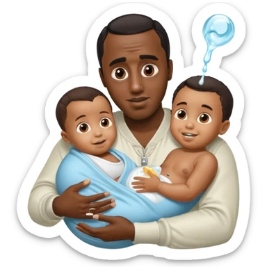 Sean “Diddy” Combs with baby oil and a very small infant and he’s pouring the baby oil on the baby and they have a scared face they’re really scared while diddy is happy sticker