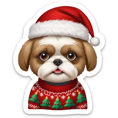 Small all OVER dark grey faced shih tzu christmas sweater hat sticker