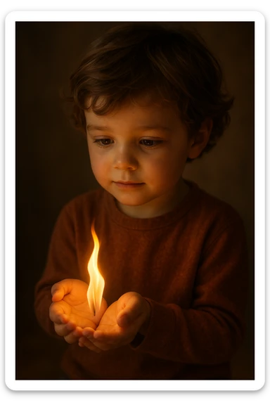 a child with a fire sticker