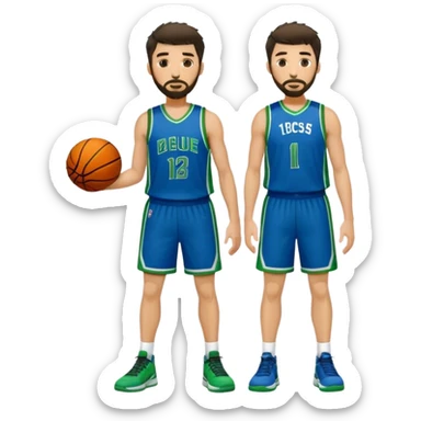 Full Body  white male basketball player with short dark shaggy hair and goatee beard wearing blue and green uniform sticker