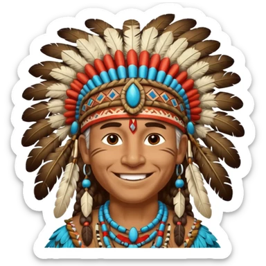 tribal chief with a feathered headdress, friendly expression emoji sticker