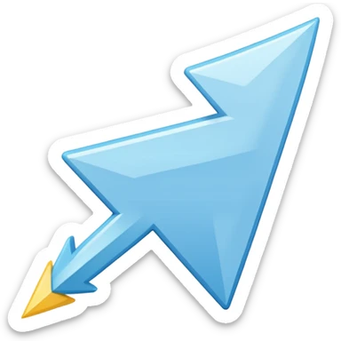 Extremely simplistic white arrow with light blue outline pointing. make the point only on one side sticker