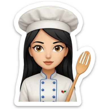 Create a persian girl, black hair, Middle Eastern with lashes  chef🧑‍🍳 emoji, barbie vibes tan skin black long hair with long lashes BADDIE VIBES long black hair and tanned skin  sticker