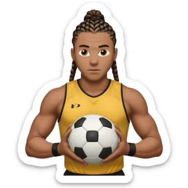 Make a black strong person with cornrows with huge biceps holding a the soccer ball in between his hand almost like hes trying to break it sticker