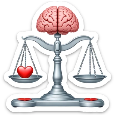 balanced scale with brain on one side and heart on the other side, perfectly balanced sticker