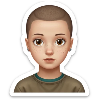 Eleven from stranger things with a buzz cut sticker
