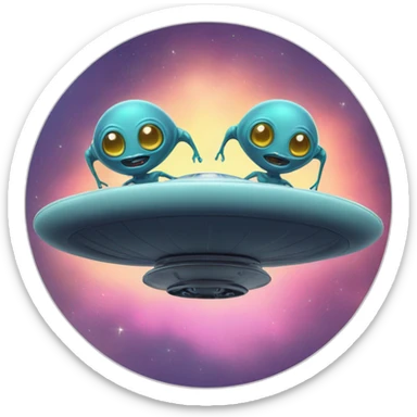 a couple of aliens on a flying saucer sticker