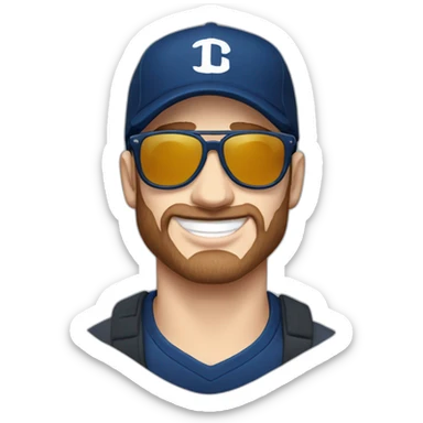 Chris Evans in sunglasses and a dark blue cap sticker