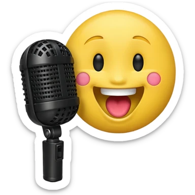 laughing face emoji next to a mic sticker