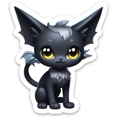 Shiny Shy Cool Black beautiful fantasy Kawaii Ethereal Sona Fakemon-cat-animal with bat-wings-ears Full Body sticker