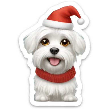 Maltese dog wearing a chirstmas hat  sticker