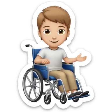 young boy with light brown hair and brown eyes in wheelchair smiling sticker