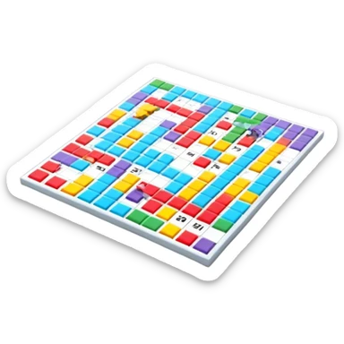 A photorealistic icon with a colorful, fragmented crossword magazine, a 3D puzzle, and a partially completed puzzle on a table. Bright, detailed design with realistic lighting. Transparent background, clearly symbolizing puzzles and brain games. sticker