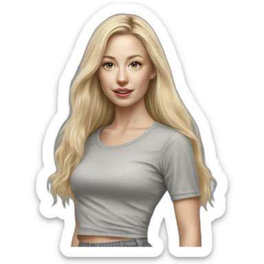 caucasian straight long haired blonde tight grey mini skirt hyperrealist drawing sticker